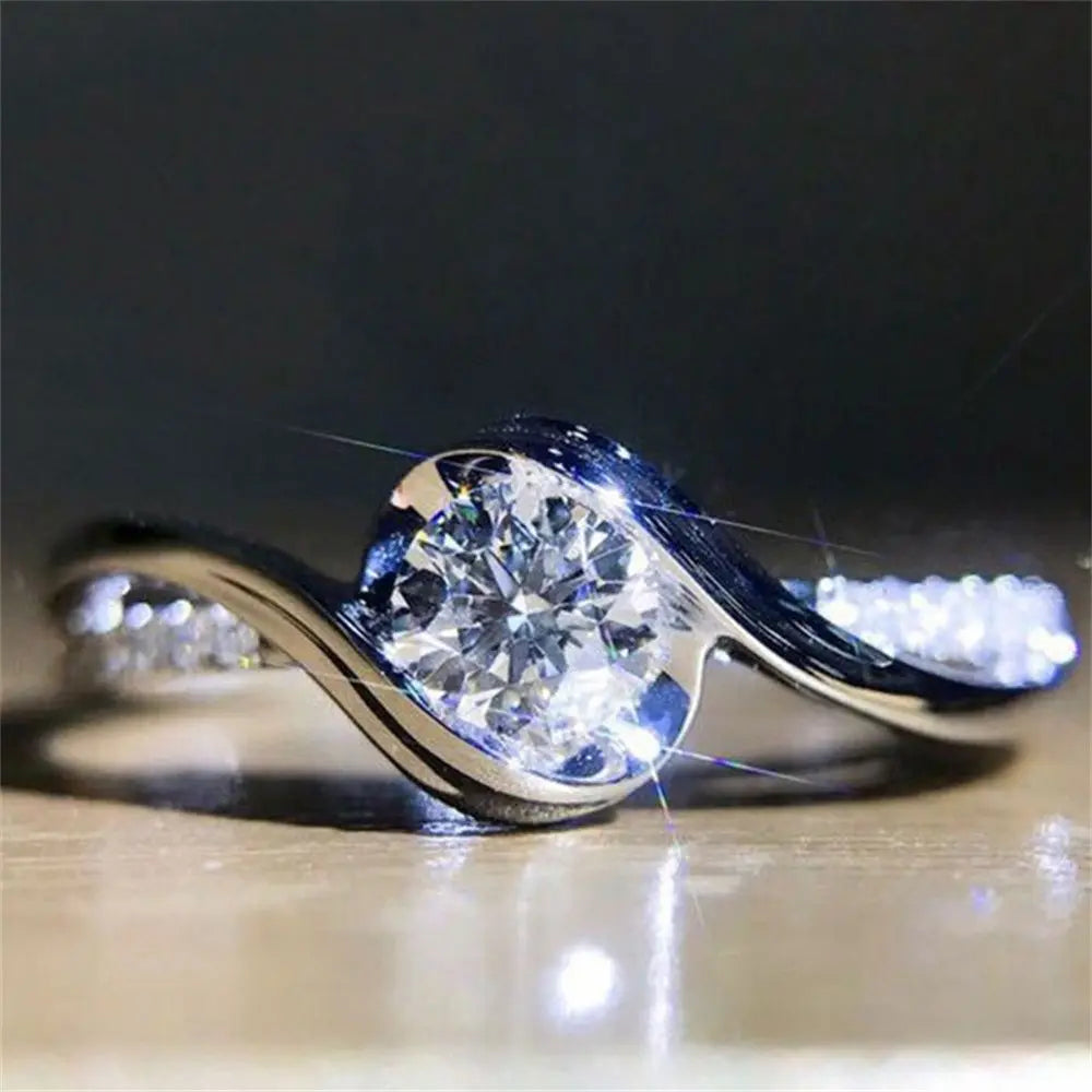 Sparkling 9 Women Shinning White Sapphire Wedding Ring Cubic Zirconia Jewelry Gifts Size 6-10