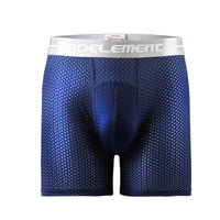 Men's Boxers Shorts Ice Silk Mesh Underwear Cueca Breathable U Convex Pouch Panties Man Middle Long Leg Underpants Large Size