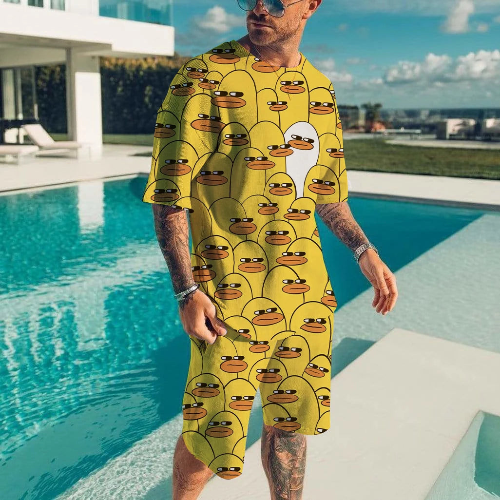 Cute Duck 3D Printed T-Shirt Shorts Set
