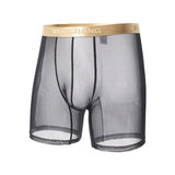Men Ice Silk Sexy Underwear Long Leg Boxer Shorts Sports Breathable Mesh Thin Underpants Bulge Pouch Boxershorts Men See Through