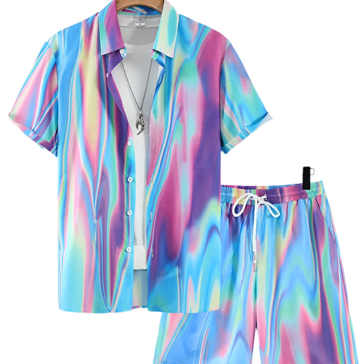 Men's Creative Strip Print Shorts Set