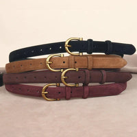 Fashion Women Belt Suede Genuine Leather Skinny Waistband Gold Buckle Wine Red Belts for Jeans Pants Casual