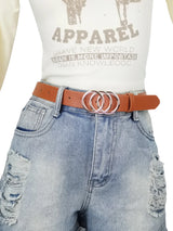 Women's Belt Trend Triple Round Buckle Belt Simple Versatile Youth Belt PU Leather Belt Paired with Jeans Dress Ladies Belts