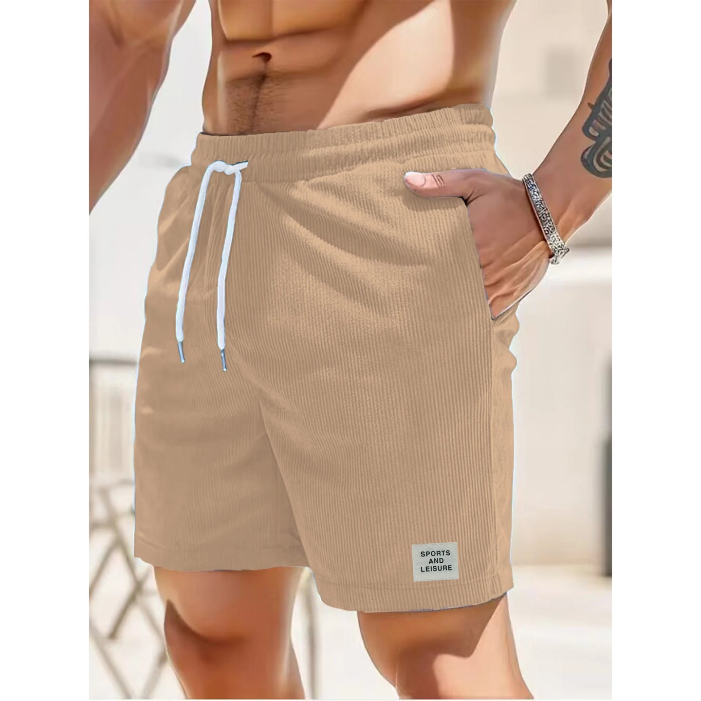 Solid Color Lace-Up Corduroy Shorts