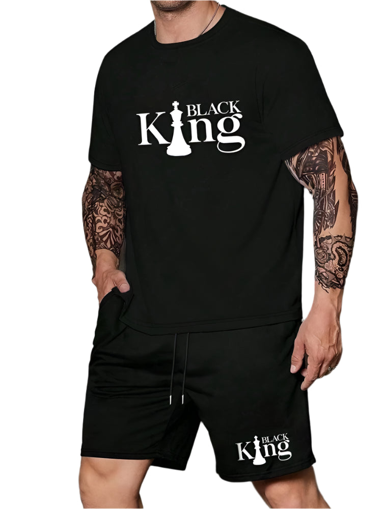 King Printed T-Shirt Shorts Sets