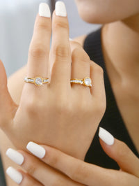 18K Gold-Plated Full Of Diamonds Geometric Round Ring Female