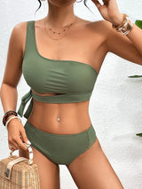 Solid Padded One Shoulder Bikini Set