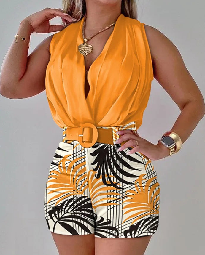 Summer 2-Piece Halter Top & Printed Shorts Set