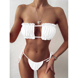 Female Sexy Pleated Mini Thong Bikini Set