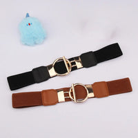 Women's Fashion Round Buckle Belt, Simple 4cm Wide Elastic Waistband, Decorative Temperament Waist Cincher