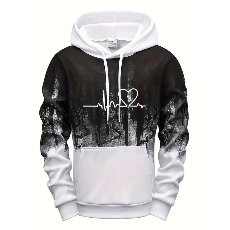 Mens Tracksuit Print Splash-ink Hooded Sweatshirts Streetwear Daily Casual Sports Jogging Mens Clothing Single Piece Tops Pants