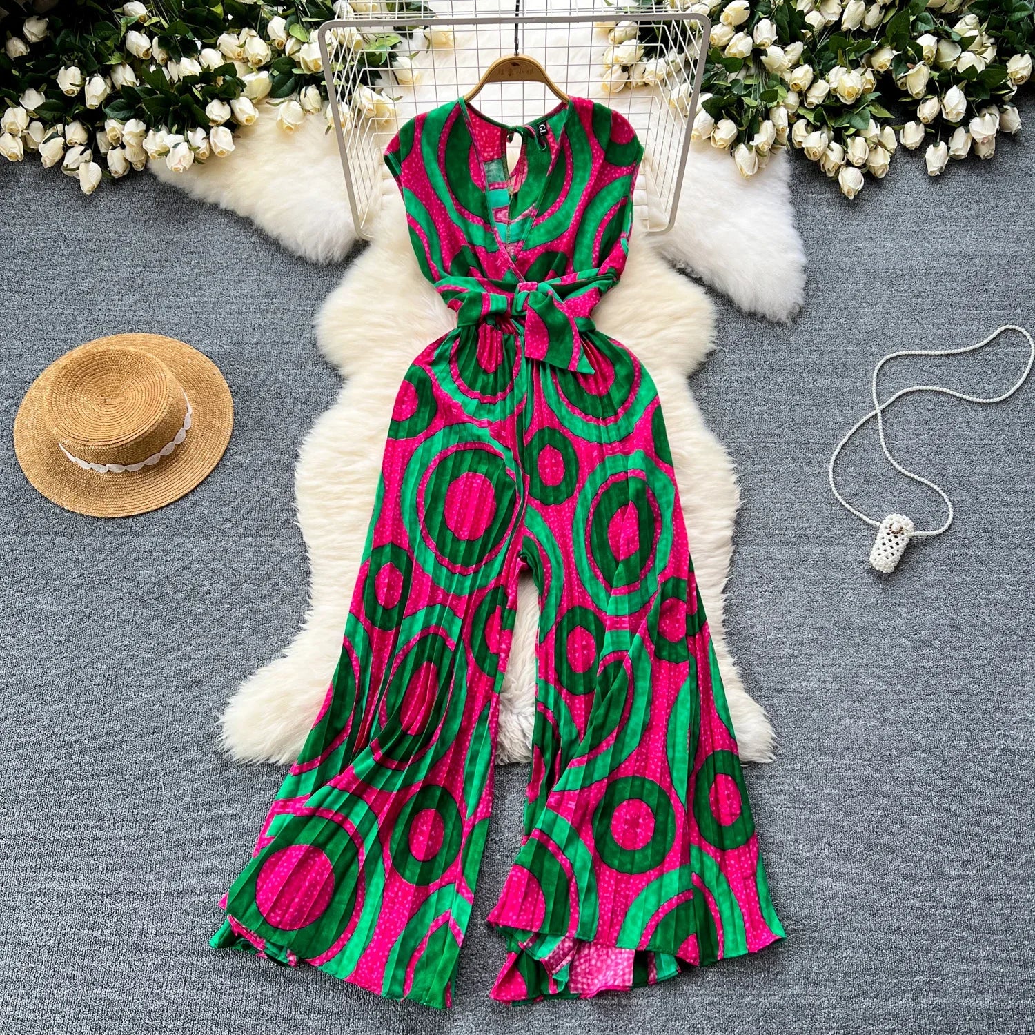 Summer Elegant Abstract Print High Jumpsuit