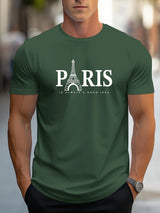 Short Sleeve Paris Pattern Print Casual O-Neck T-Shirt