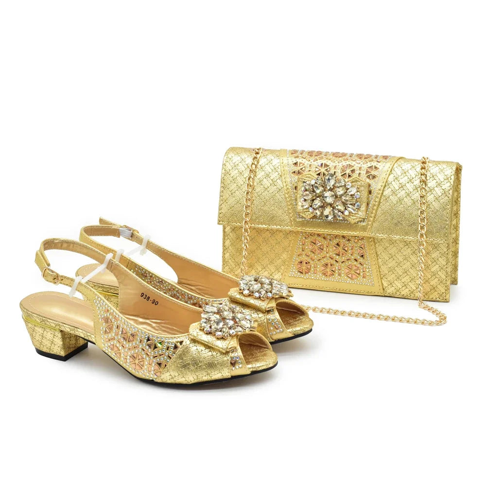 Fashion Italian Shoe and Bag Set with Rhinestone