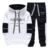 Mens Tracksuit Print Casual Sweatshirts Sportswear Outdoors Sports Jogging Mens Clothing Single Piece Hoodie Pants Korean Style