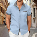 Solid Color Patchwork Printed Shirt for Men