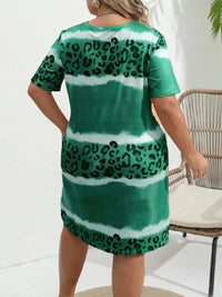 Plus Size  Women's 1XL-8XL Fashion Casual Dress Short Sleeve Dress Tie Dye Leopard Short Sleeve V Neck Slight Stretch Dress