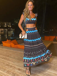 Summer High Waist Split Top With Long Skirt