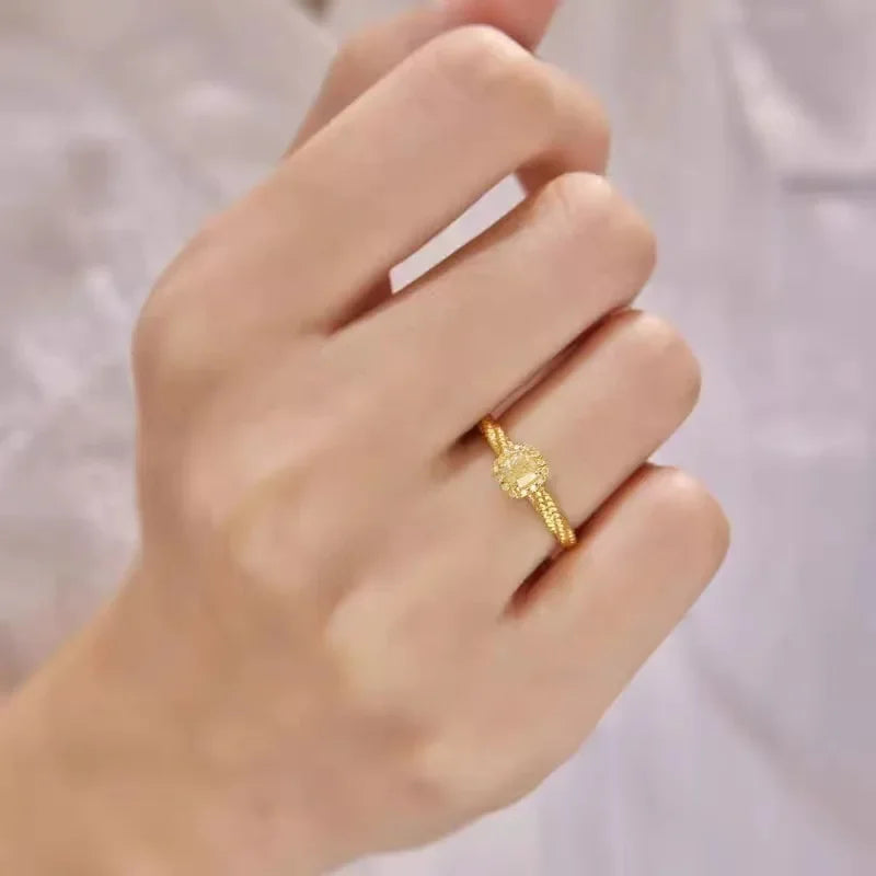 24K Real Gold Square Sugar Citrine Ring for Ladies