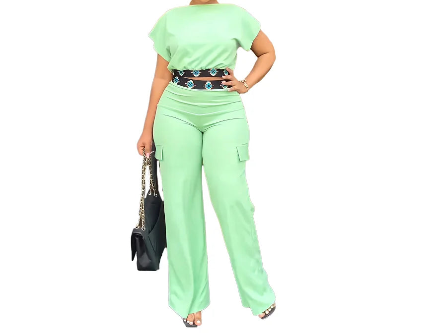 Geometric Print Boat Neck Top & Casual Pants Set