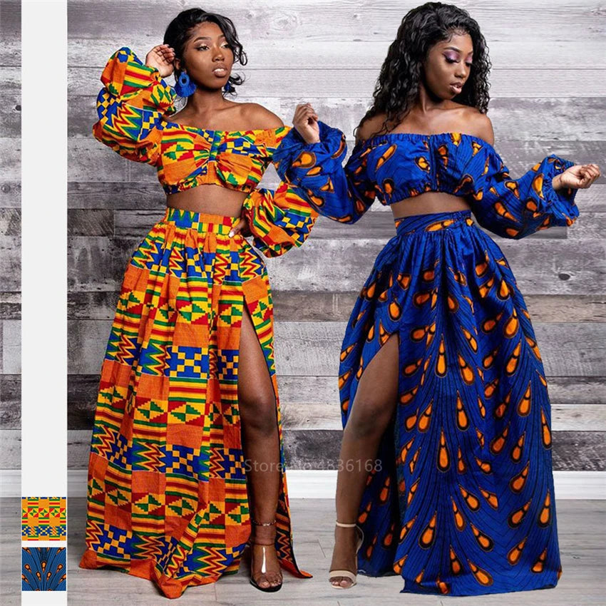 Afro Women 2-piece Set Lady Full Sleeve Shoulder Off