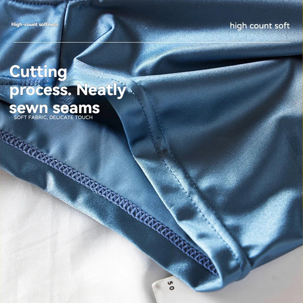 3PCS/Pack Luxury Ice Silk Satin-like Boxers Summer Smooth Cool Solid Men's Underpants Breathable Mesh Crotch Panties Underwear