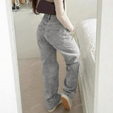 Women Straight Denims Washed Distressed Pants