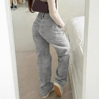 Women Straight Denims Washed Distressed Pants