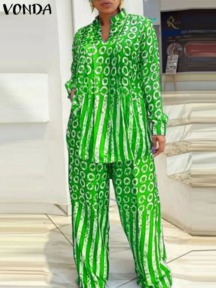 Women Plus Size Long Sleeve Polka Dot Suits