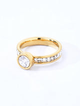 18K Gold-Plated Full Of Diamonds Geometric Round Ring Female