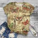 Summer Vintage Butterfly Pattern T-Shirt For Women