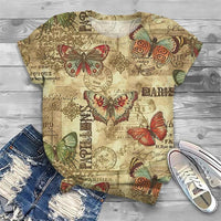 Summer Vintage Butterfly Pattern T-Shirt For Women