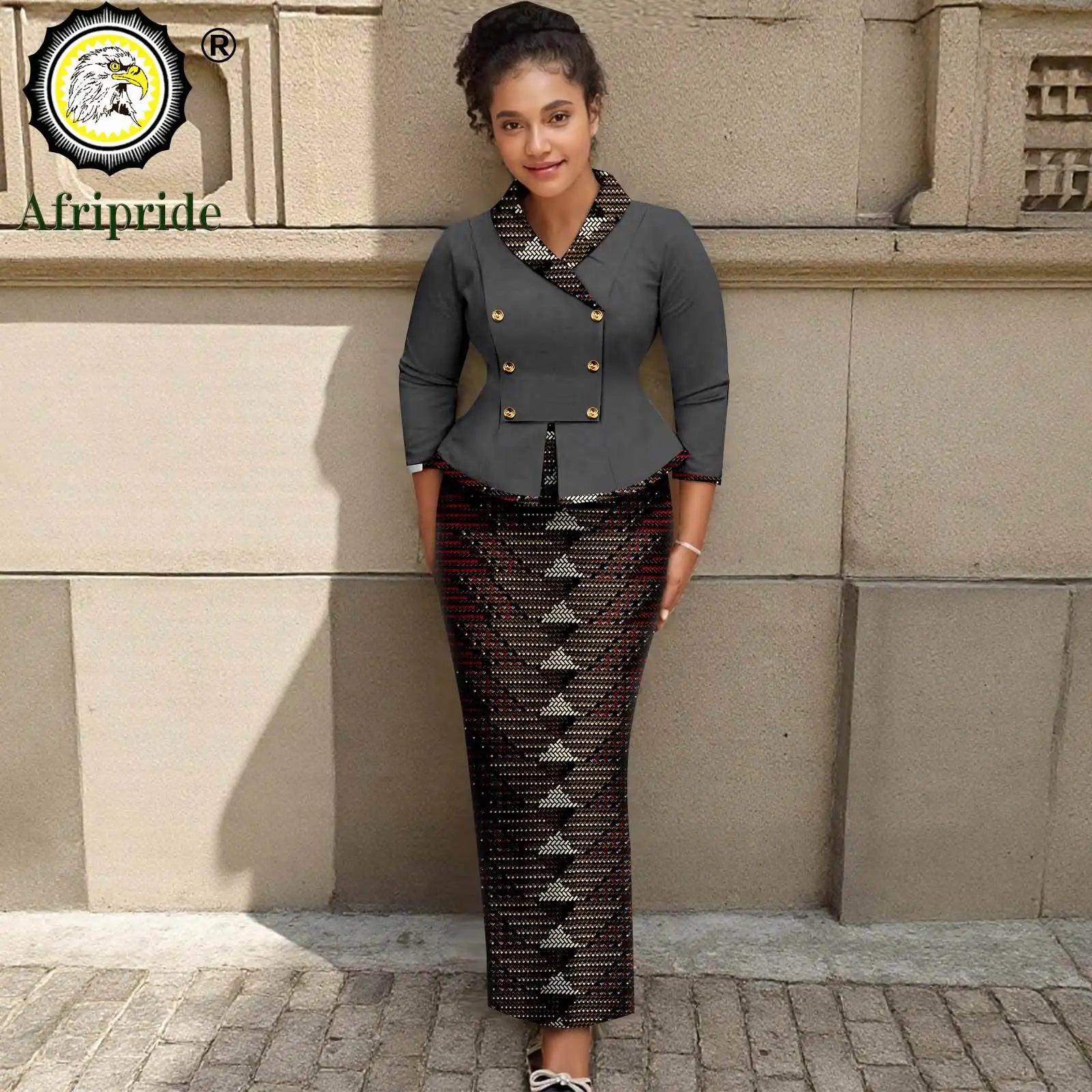 African Clothes for Women Double Breasted Blazer and High Waist Print Skirts 2 Piece Set Outfits Elegant Dashiki Outfits 2526070