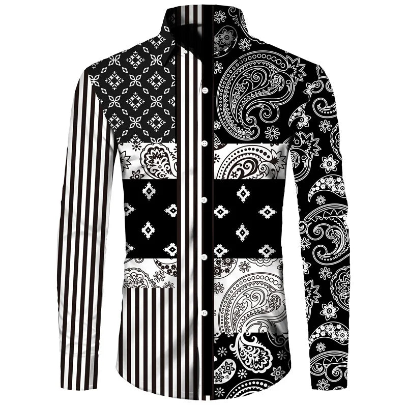 Long Sleeve 3D Printed Retro Ethnic Style Shirt
