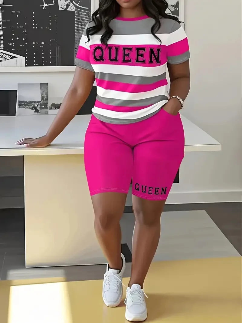 Plus Size Summer Outfits Biker Shorts Set