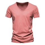 Solid Color V-Neck Pure Cotton T-Shirt