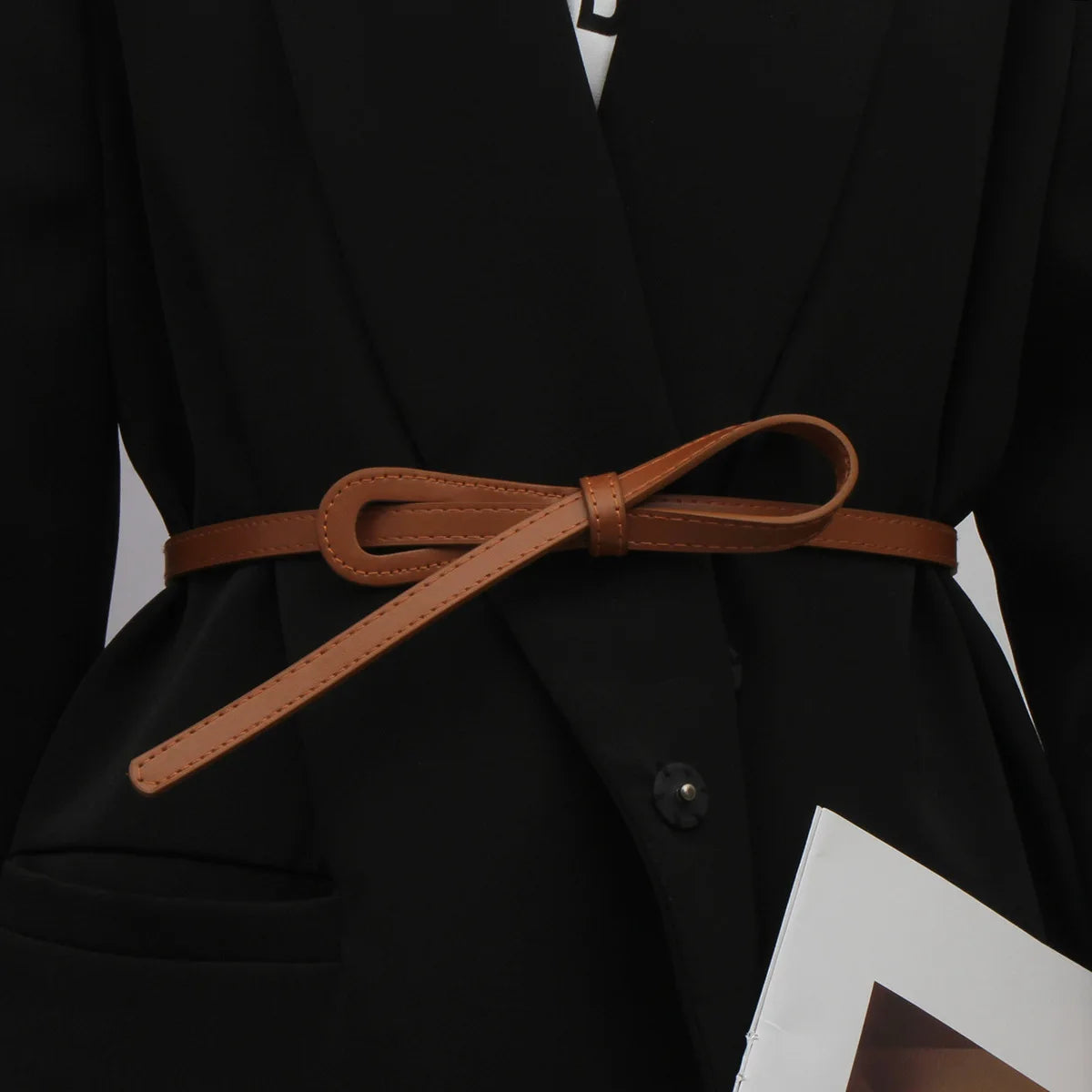 Thin Knotted Belts for Women Belt Lady Waist Band Soft Leather Waist Belt Solid Color Strap Dress Coat  Accessories Luxury