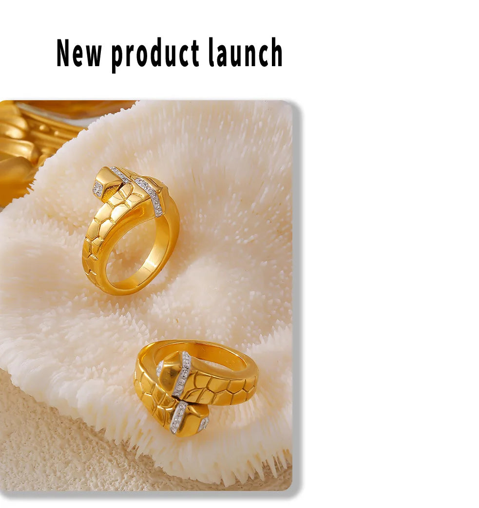 Elegant Rhinestones Rings For Women Stainless Steel No Rusted 18K