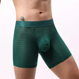 Fashion Ice Silk Underwear Long Leg Boxer Shorts For Man EUR Size Summer Thin Quick Dry Panties Lace Sexy Lengthen Underpants