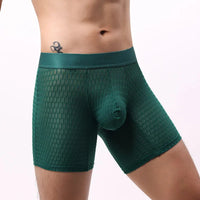 Fashion Ice Silk Underwear Long Leg Boxer Shorts For Man EUR Size Summer Thin Quick Dry Panties Lace Sexy Lengthen Underpants