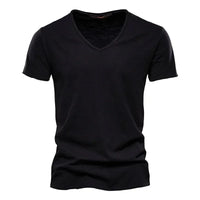 Solid Color V-Neck Pure Cotton T-Shirt