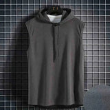 Men Tie Collar Hooded Sleeveless Vest