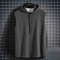 Men Tie Collar Hooded Sleeveless Vest