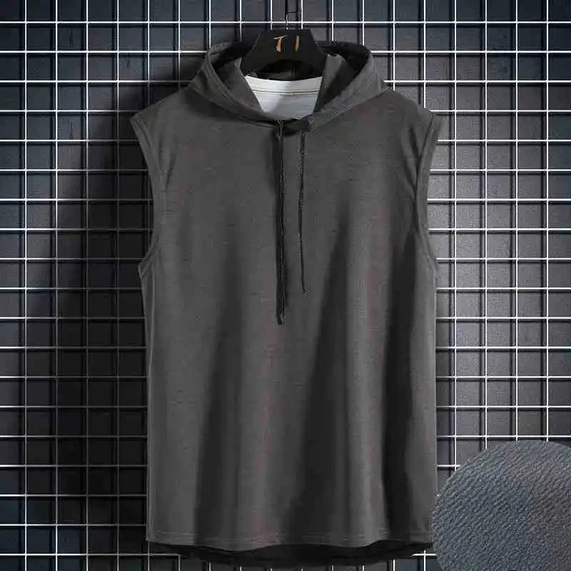 Men Tie Collar Hooded Sleeveless Vest