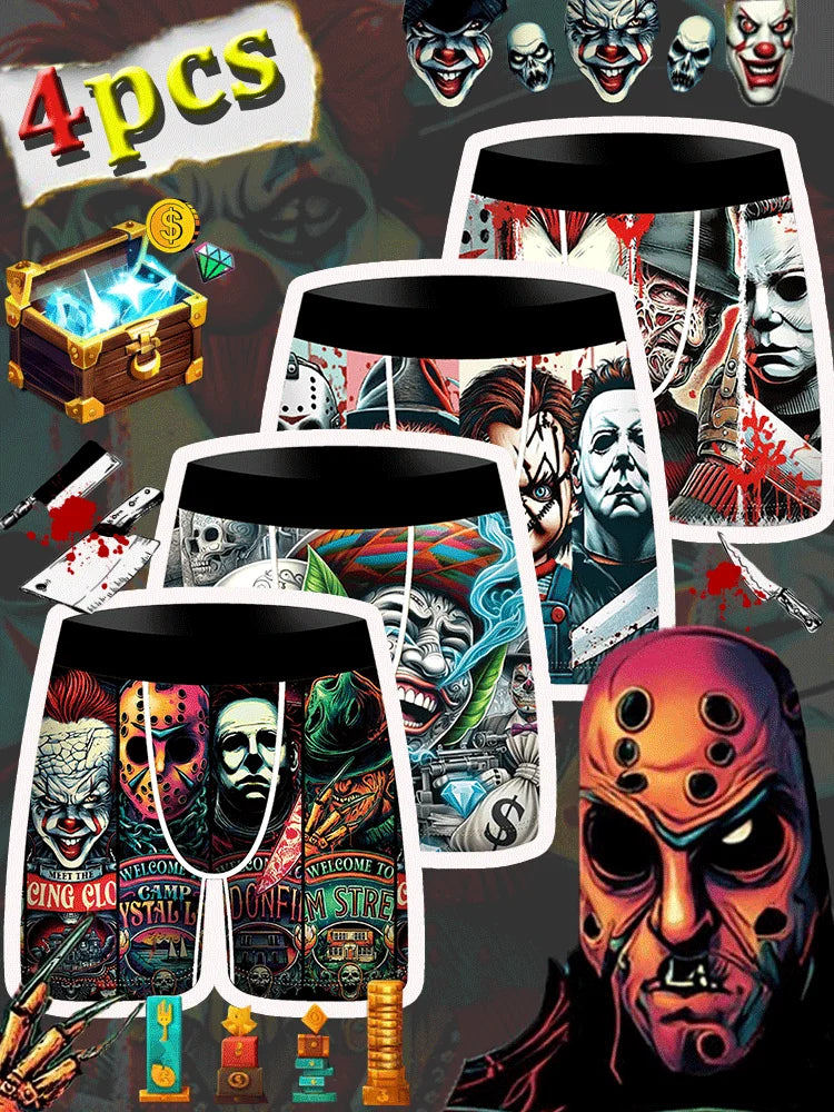 4Pcs Boxer Men's Underwear Soft Sports Breathable Four-season Men's Underwear Trendy Fashion Pop Print Boxer Underwear