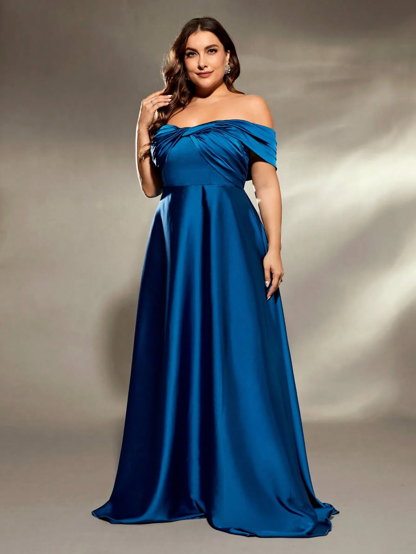 Plus Size Line Irregular Cross Neck Satin Dress