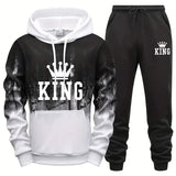 King Printing Mens Tracksuit Splash-ink Hooded Sweatshirts Casual Sports Jogging Mens Clothing Fashion Single Piece Tops Pants
