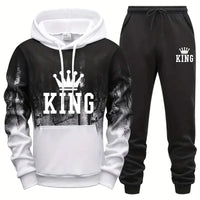King Printing Mens Tracksuit Splash-ink Hooded Sweatshirts Casual Sports Jogging Mens Clothing Fashion Single Piece Tops Pants