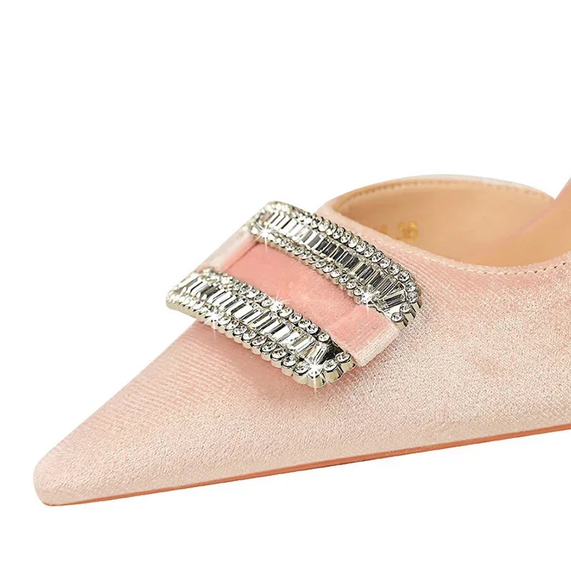 Women Thick Velvet Shallow Pencil High Heels