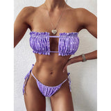 Female Sexy Pleated Mini Thong Bikini Set